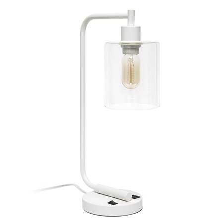 LALIA HOME Modern Iron Desk Lamp with USB Port and Glass Shade, White LHD-2002-WH